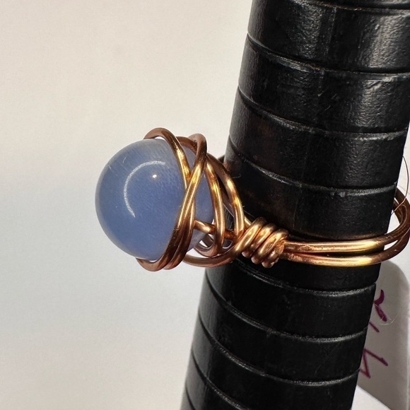 Light blue cat eye ring wire wrap handmade - Picture 1 of 4